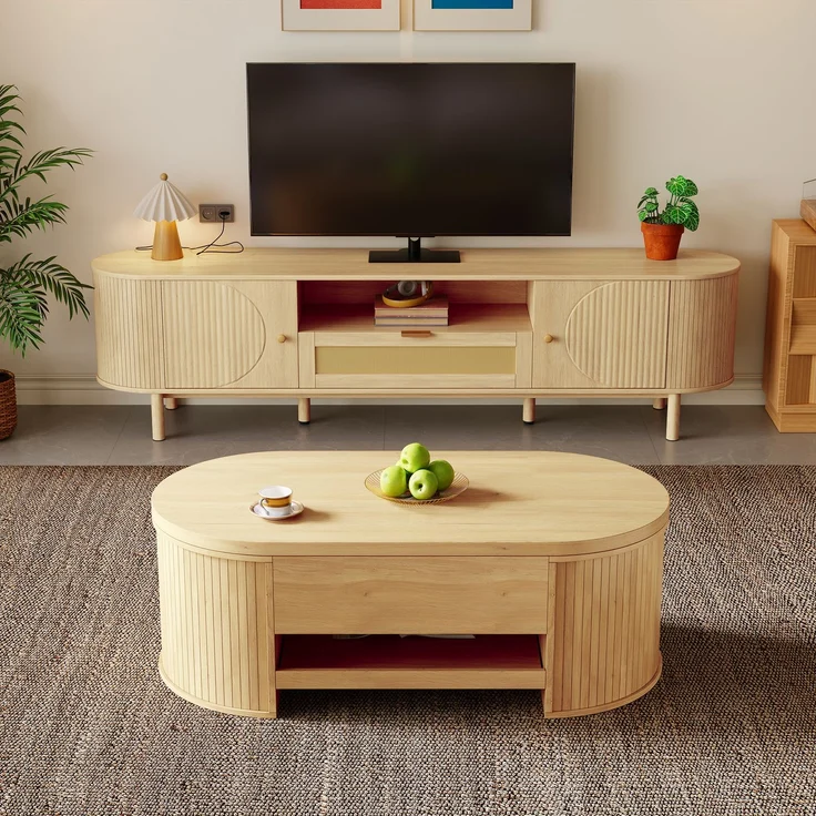 EINHOM Wohnzimmermöbel-Set mit Höhenverstellbarem Couchtisch und TV-Schrank – Modernes Design, Stauraum, Abgerundete Kanten – Harmonisch Abgestimmt (Auch Einzeln Erhältlich) – Bild 4