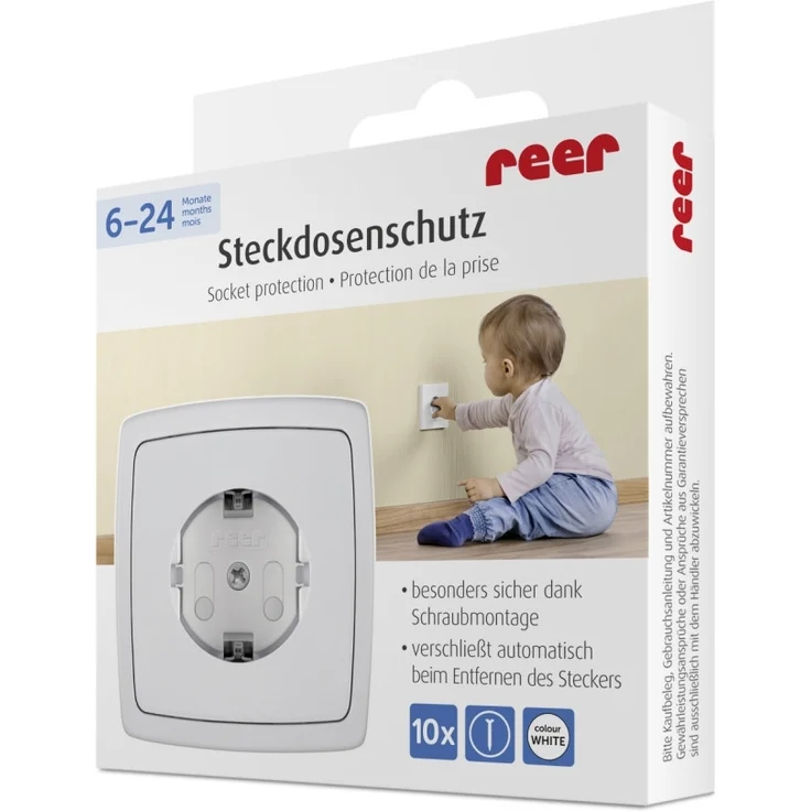 Reer Steckdosenschutz weiß, 10 Stück, Kindersicherung, schraubbar – Bild 7