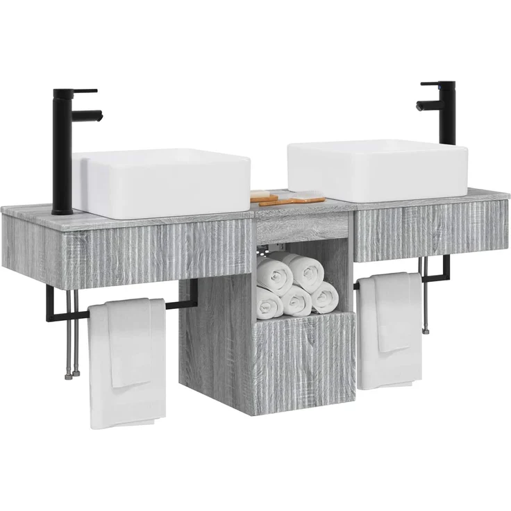 vidaXL Badezimmerschrank-Set 3 stk. Grau Sonoma 130 x 41 x 80 cm 3405603 – Bild 3