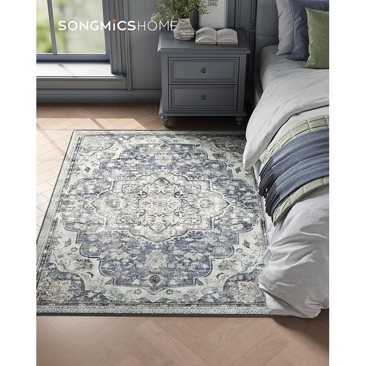 Songmics HOME Teppich, 120x170 cm, Wohnzimmerteppich, Rutschfester Teppich, traditioneller Vintage-Stil, für Wohnzimmer, Küche, Flur, Esszimmer, maschinenwaschbar,Taubengrau – Bild 1