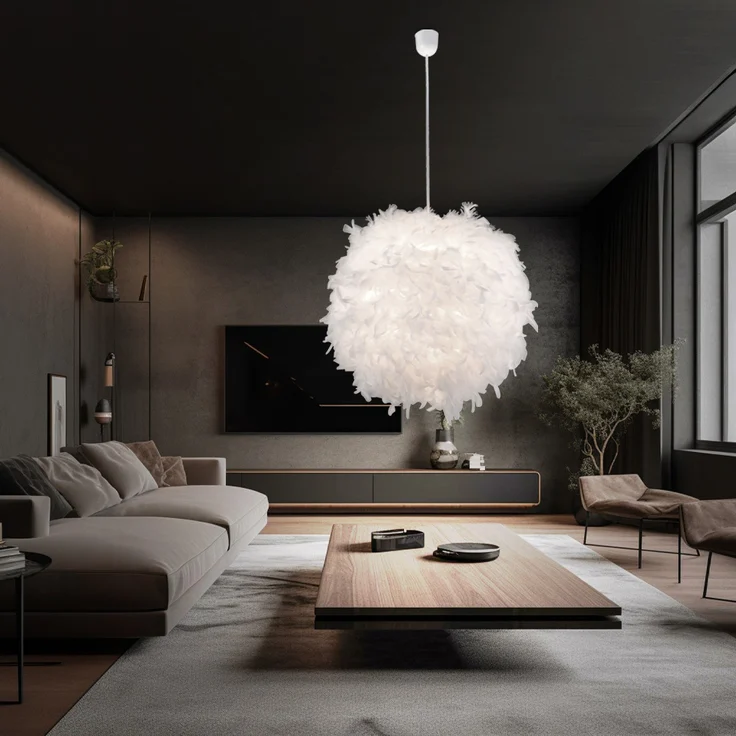 Pendelleuchte, Feder-Design, weiß, D 60 cm – Bild 3