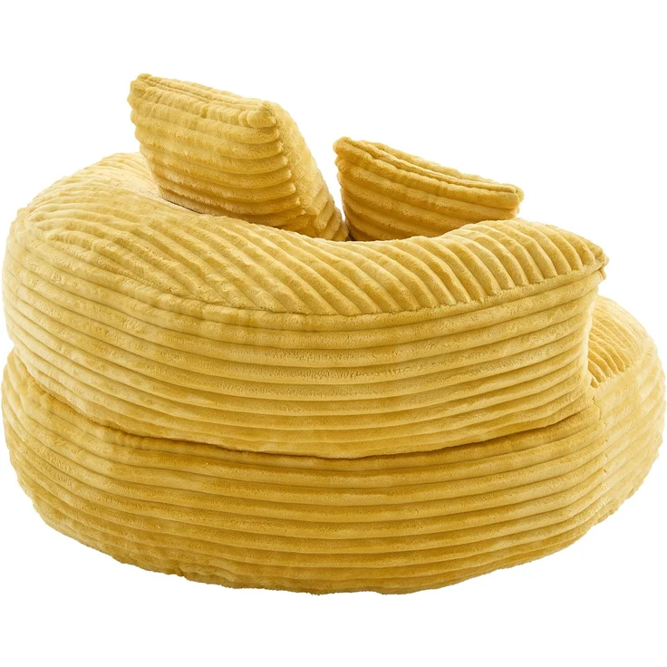 Cord-Sitzsack – ein strapazierfähiger und bequemer Liegesessel. Sitzsack mit hoher Rückenlehne, ausgestattet mit drei Kissen, geeignet für Erwachsene und Kinder (gelber Cord), Senfgelb – Bild 21
