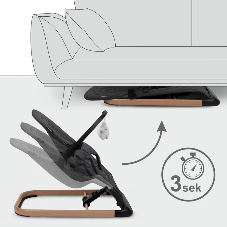 COIL Babywippe – Verstellbare, Ergonomische Baby Wippe ab Geburt bis 9 kg – Tragbare, Schaukelstuhl Baby Babyschaukel mit 3-Punkt-Gurt, Anti-Rutsch-Elementen und abnehmbarem Spielzeug (Schwarz) – Bild 4