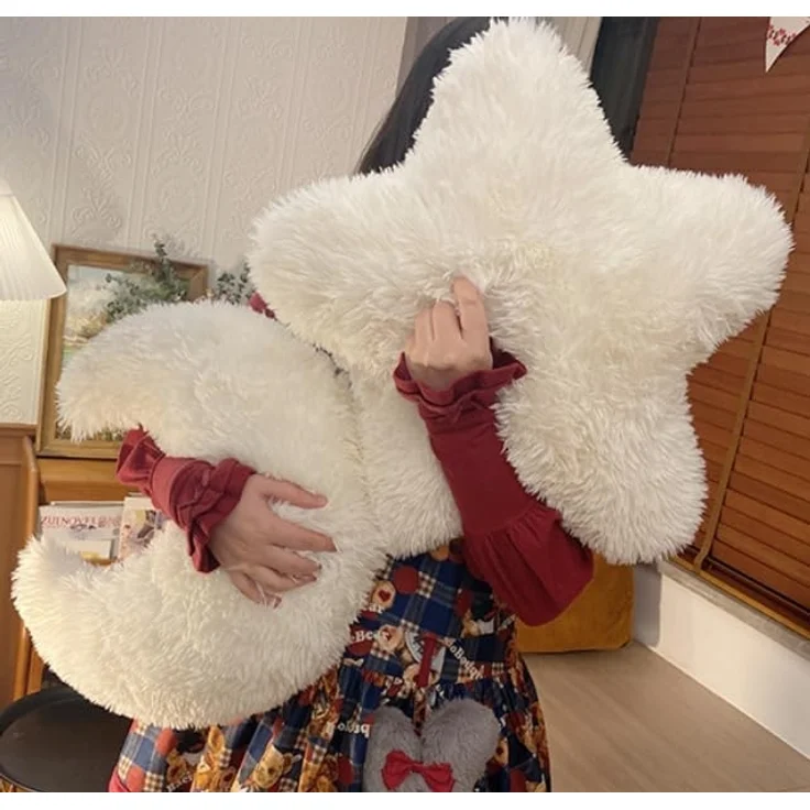 Kuschelkissen Kinder Sternkissen Weiche Flauschige Sterne Mond Wolke Kuschelkissen Sofakissen Plüsch Kissen Dekokissen für Kinderzimmer Schlafzimmer Deko (Mondkissen) – Bild 5