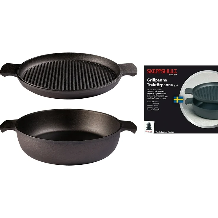 Skeppshult Grytstapel Servierpfanne 27 cm und Grillpfanne 27cm im Set - Schwarz - 25 bis 28 cm