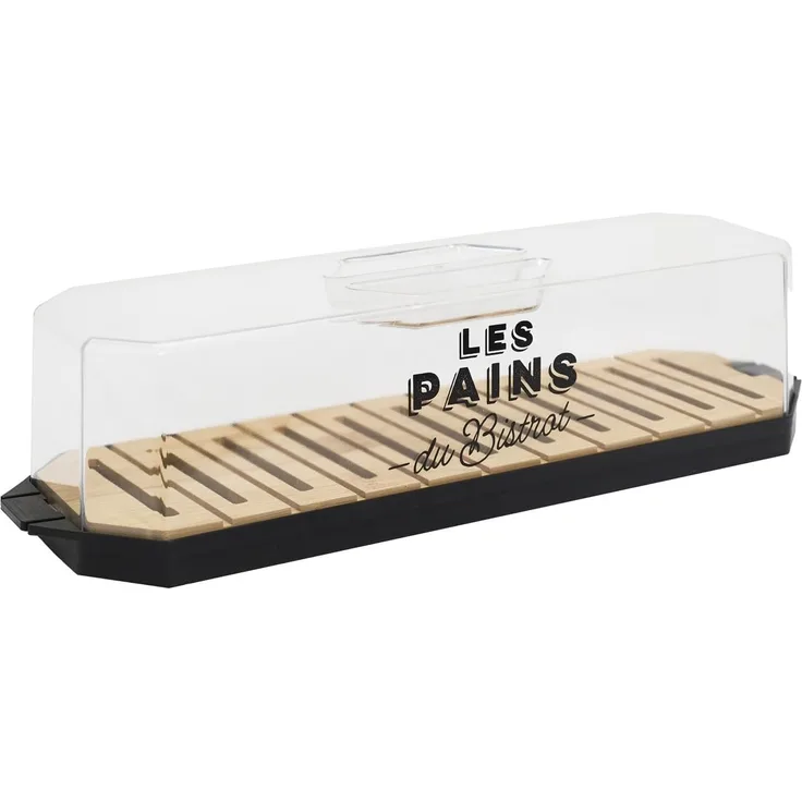 COOK CONCEPT, KA0644, Brotkasten mit transparentem Deckel und Holztablett, Elegantes Design zur optimalen Aufbewahrung von Brot und Gebäck – 403 x 97 x 121 cm, transparent schwarz
