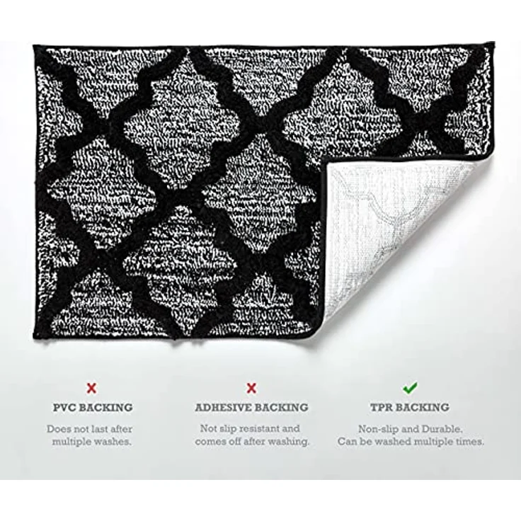 Penguin Home® Mikrofaser-Plüsch-Badematte,2er-Set,Vierpass-Design,schwarze Farbe,Rechtecke,saugfähiger,waschbarer Toilettenvorleger,2-teiliges rutschfeste Latex-Rückseite,Größe 40x60 cm und 50x80 cm – Bild 6