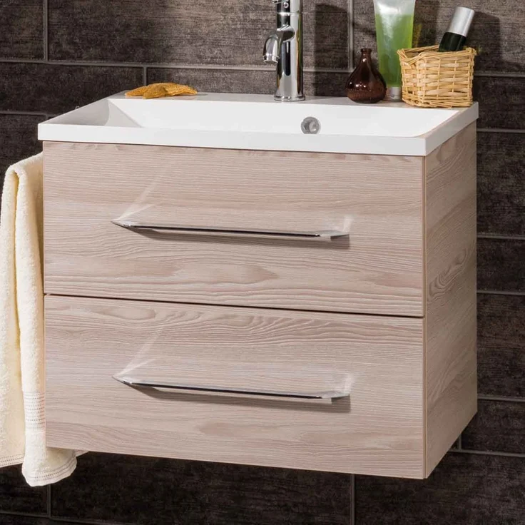 Fackelmann B.CLEVER Waschtisch 2-teilig, Gussmarmor 60 cm, Braun hell – Bild 2