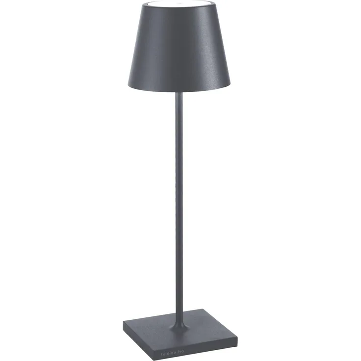 Zafferano, Poldina Pro Lampe, Kabellose, Wiederaufladbare Tischlampe mit Touch Control, Auch für den Außenbereich Geeignet, Dimmer, 2200-3000 K, Höhe 38 cm, Farbe Dunkelgrau