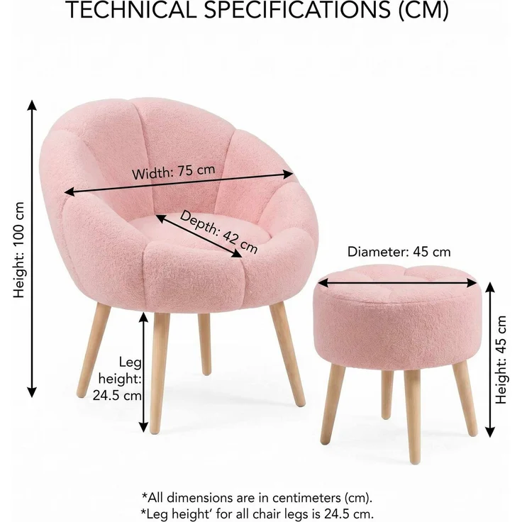 Hanah Home 'Lida - Pink' Ohrensessel- und Hocker-Set (2-teilig), Rosa, 75 x 100 x 42 cm – Bild 3