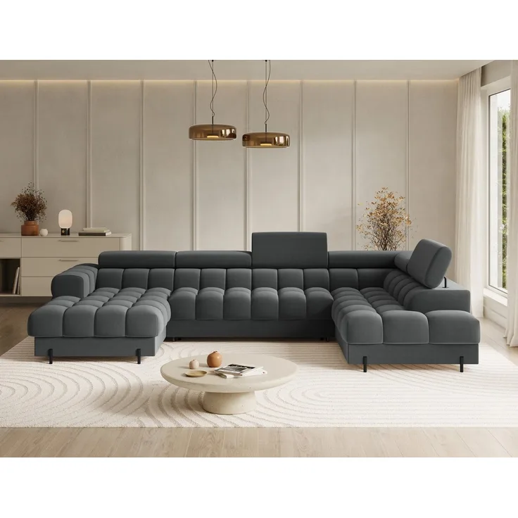 Lukas Möbel Wohnlandschaft Deisgner XXL-Sofa in U-Form Falco mit Schlaffunktion Bettkasten, mit Schlaffunktion, Bettkasten, verstellbaren Kopfsützen