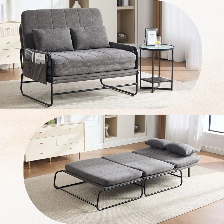 ZUBALIYA Schlafsofa 85x92 cm, mit Stauraum, mit Chenille - Bezug, mit breiten Armlehnen, mit Schaumstoffpolsterung, Schwarz – Bild 1