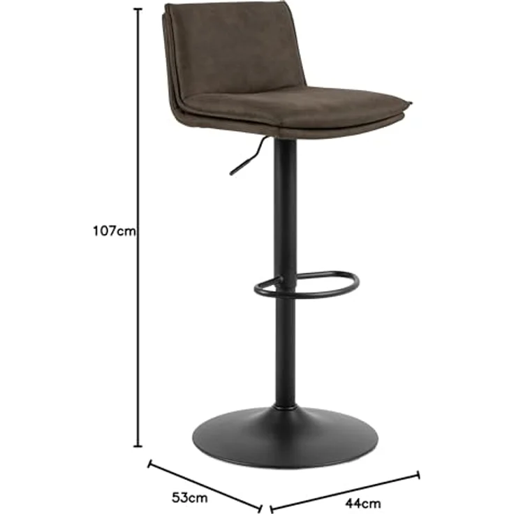 MID.YOU Barhocker, höhenverstellbar und 360° drehbar, Webstoff Braun, Metallgestell, 44x107x53 cm – Bild 3