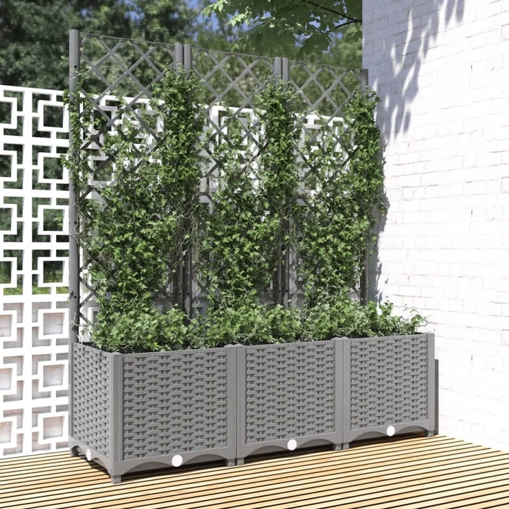 vidaXL Pflanzkübel mit Rankgitter Hellgrau 120x40x136 cm PP 153274 – Bild 1