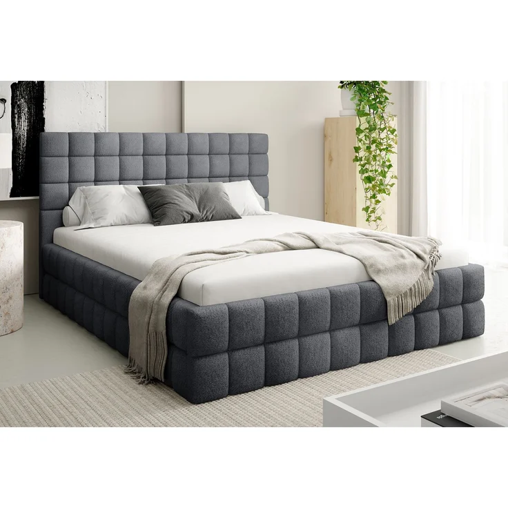 MEBLINI Polsterbett 160x200 mit Lattenrost mit Matratze – ANDREA – Dunkelgrau Boucle – Doppelbett mit Bettkasten - Stauraumbett - Kopfteil Bett mit Stauraum – Bild 1