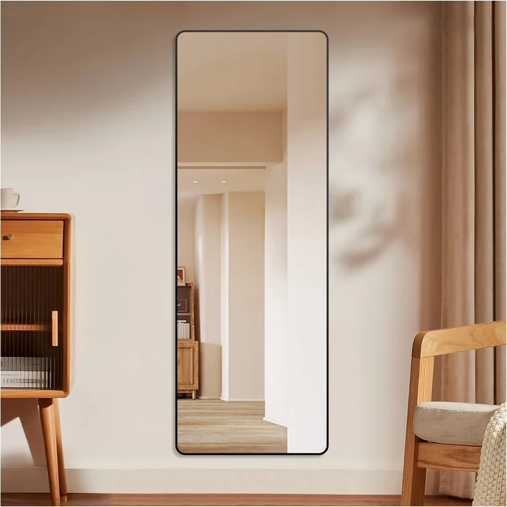 Hopibath Spiegel groß für Wohnzimmer Schlafzimmer Flur Garderobe Hotel (Ganzkörperspiegel Schwarz Rechteckig, 180x80, 150x50, 160x40, 140x40), Alurahmen, 4 Installationsmethoden – Bild 1