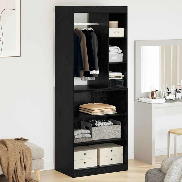 vidaXL Kleiderschrank mit Regal Schwarz Eichen-Optik 77 x 48 x 102 cm 879644 – Bild 3
