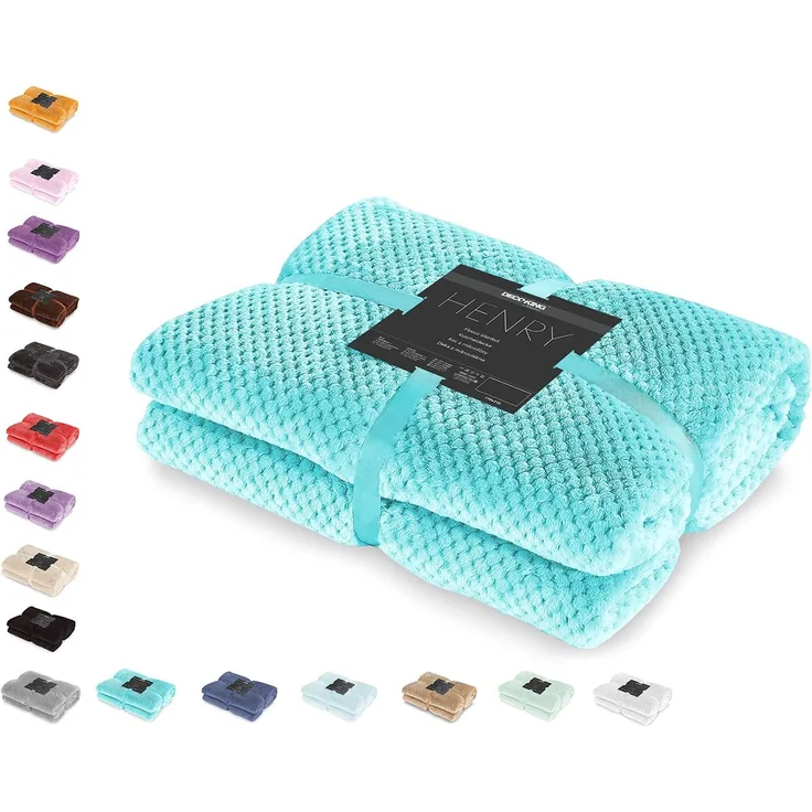 DecoKing Kuscheldecke 220x240 cm türkis Decke Microfaser Wohndecke Tagesdecke Fleece weich sanft kuschelig skandinavischer Stil cyanblau Henry