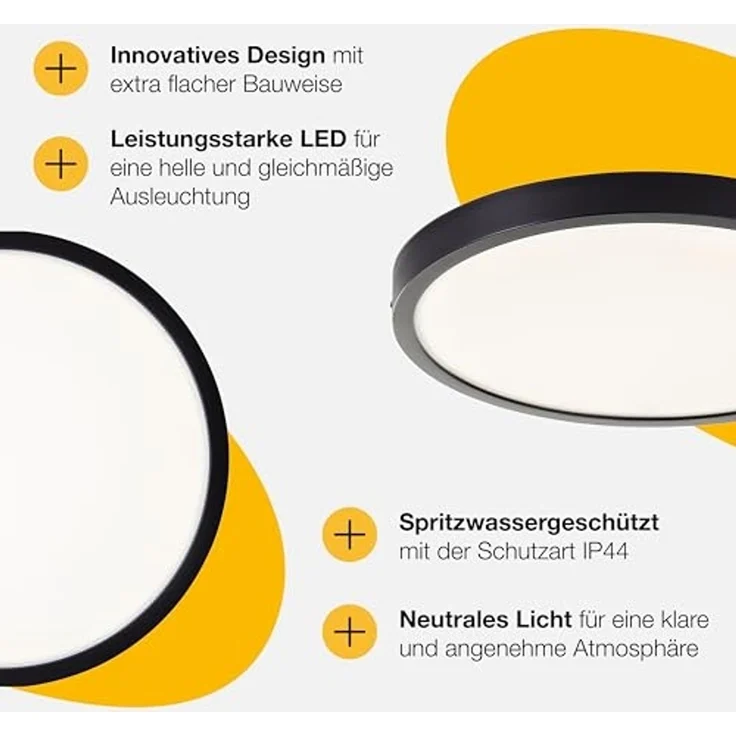 Brilliant LED Deckenleuchte Navara, LED fest integriert, Neutralweiß, Ø 37,5cm, Höhe 3 cm, 2900 lm, 4000 K, IP44 – Bild 4