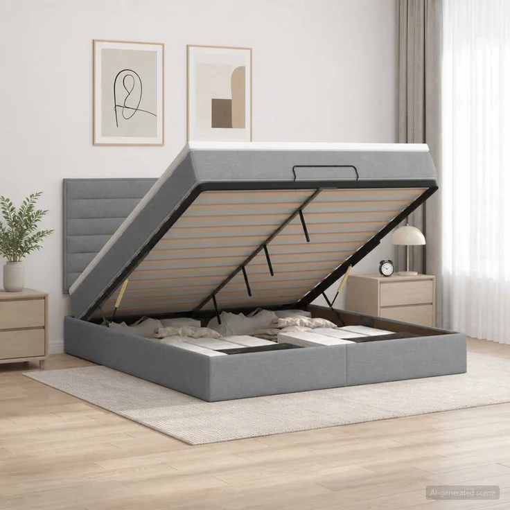 vidaXL Ottoman-Bett mit Matratze und LED Hellgrau 180 x 200 cm Stoff 3458007 – Bild 4