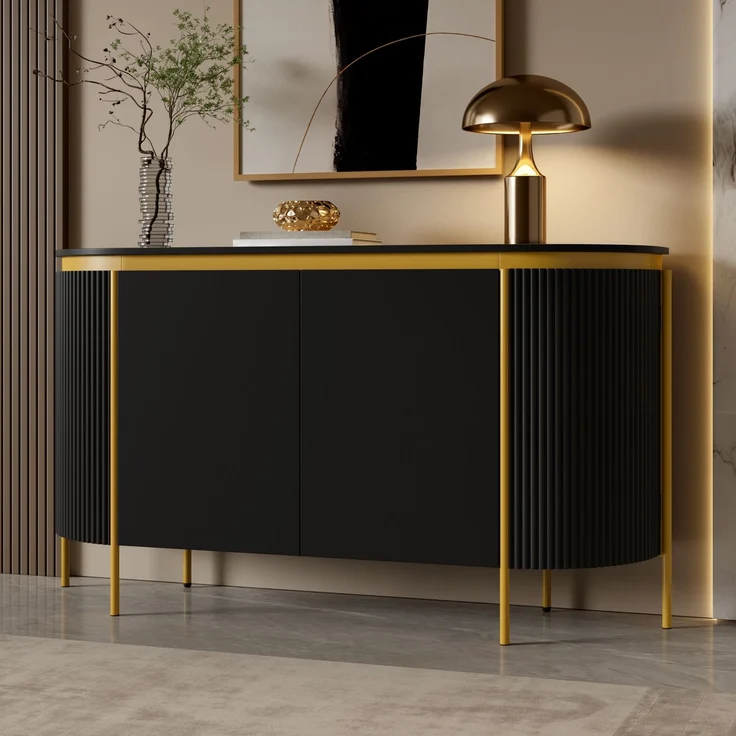ZUBALIYA Sideboard 140x38x80 cm, mit 4 Türen, aus MDF, Schwarz – Bild 9