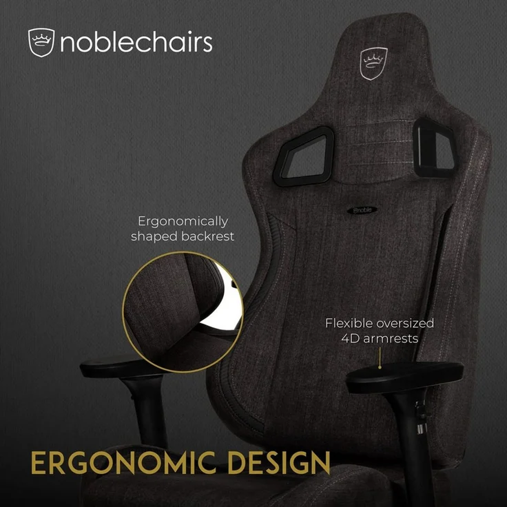 Noblechairs Epic TX Gaming Stuhl, Bürostuhl, Schreibtischstuhl, Atmungsaktives Textilgewebe, Kopf- und Lendenstütze, Entwickelt für Nutzer bis 120 kg, (Anthrazit, Textilgewebe) – Bild 2