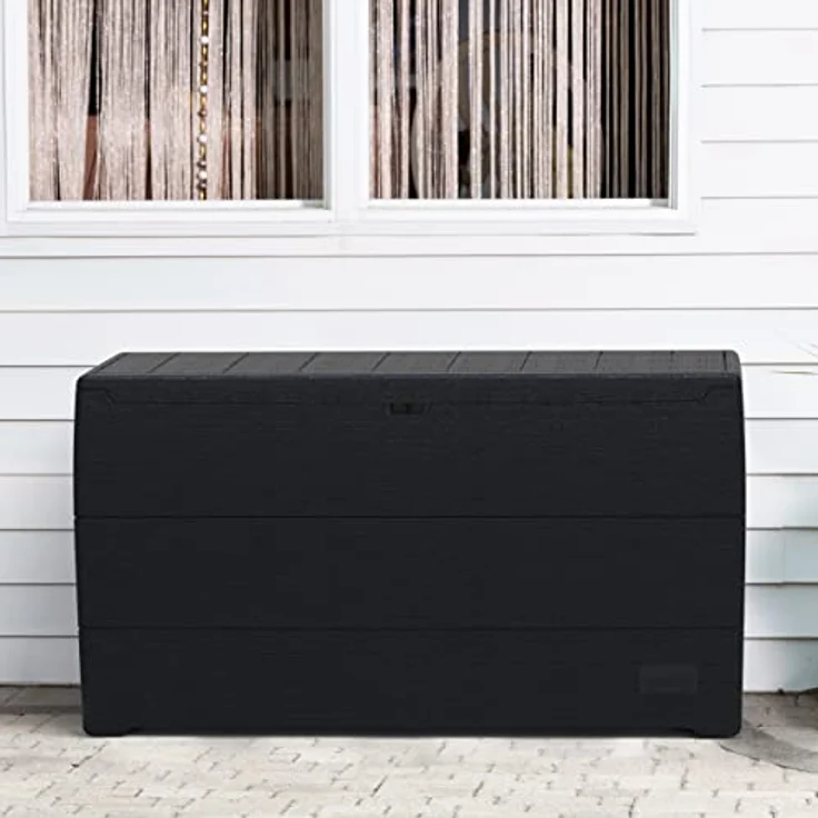 Duramax Cedargrain Durabox 270 Liter/ 71 Gallonen Kissenbox aus Kunststoff, Auflagenboxen aus Kunststoff mit Griffen, Organizer für Gartenmöbel, abschließbarer Deckel, Patio-Box, Dunkelgrau – Bild 3