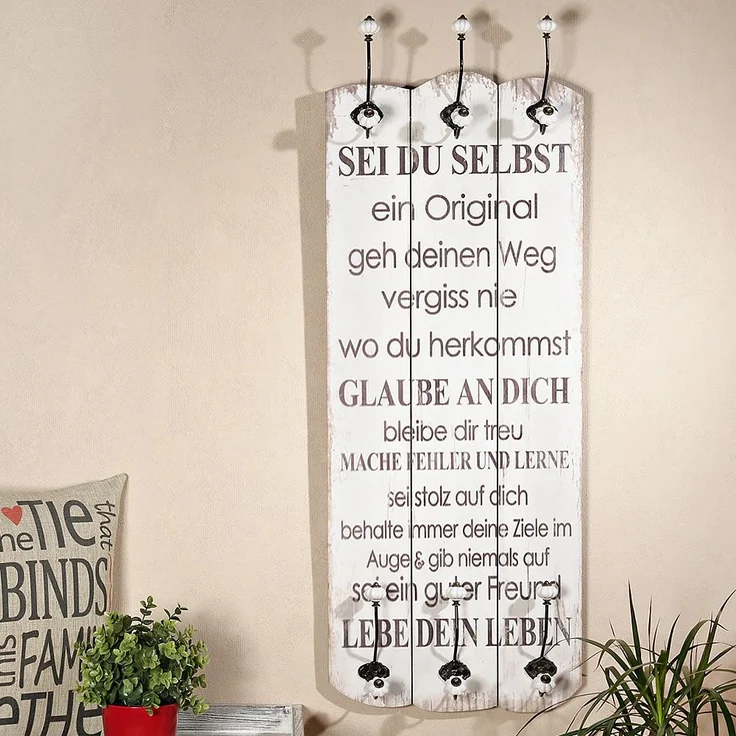 Wandgarderobe 100x40cm Sei Du Selbst 6 Kleiderhaken Flurpaneel Holz Deko Eingang – Bild 2