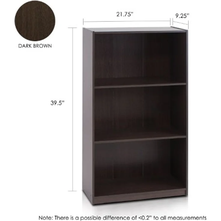 Furinno Basic Bücherregal mit 3 Fächern, Aufbewahrungsregal, holz, Dunkelbraun, 23. 49x23. 49x100. 33 cm – Bild 4
