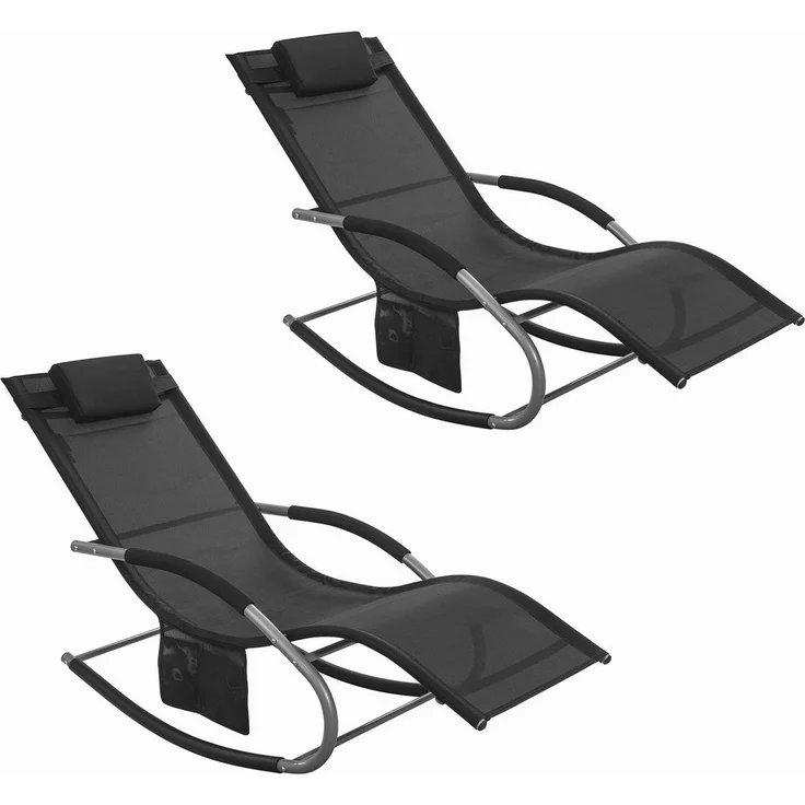 SoBuy Gartenliege OGS28x2, 2-er Set Swingliege Schaukelliege Sonnenliege Liegestuhl mit Tasche – Bild 1