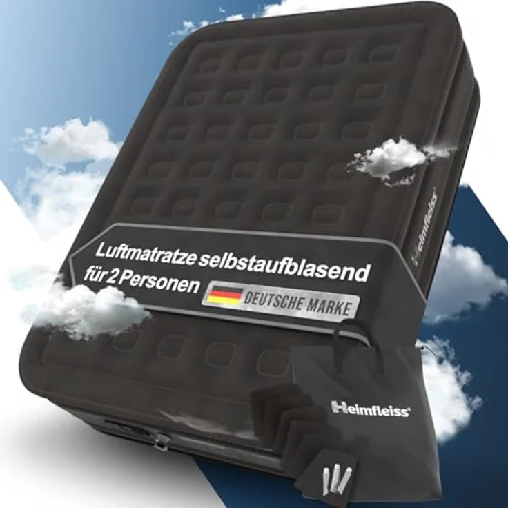 Heimfleiss® Luftmatratze 2 Personen | Premium Luftbett selbstaufblasend 150x200 cm | Schnell Aufblasbare Matratze ideal nutzbar als Gästebett & Reisebett | Selbstaufblasbare Camping Air Mattress – Bild 2