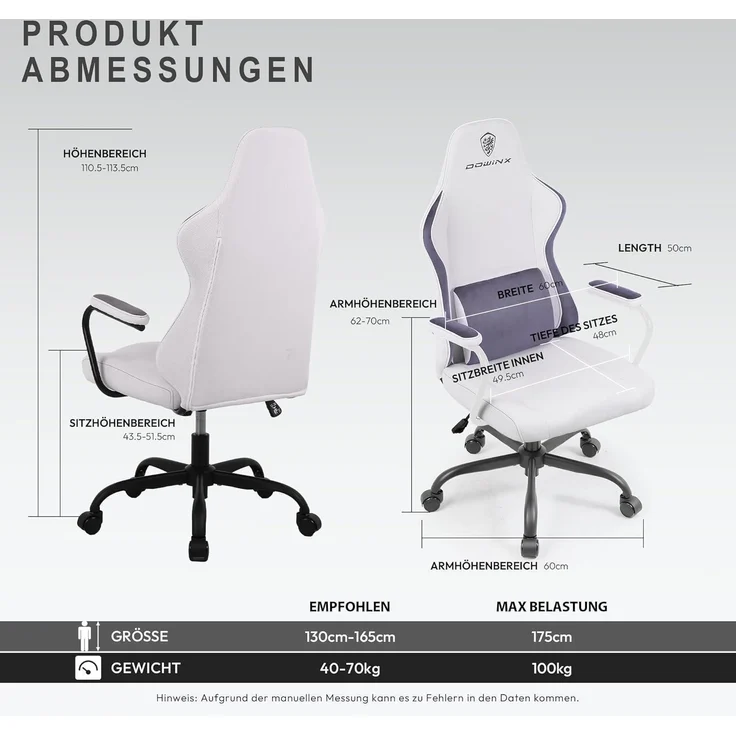 Dowinx Gaming Stuhl Erwachsene Kinder Ergonomisch Lendenwirbelstütze Bürostuhl – Bild 3