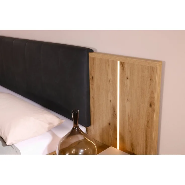 rauch Bettanlage Bett Doppelbett Komfortbett Funktionsbett APOLLON, (3-tlg, Liegefläche 180x200, optional mit Bettbank und Stauraum), Polster-Kopfteil in Lederoptik black, mit Beleuchtung MADE IN GERMANY