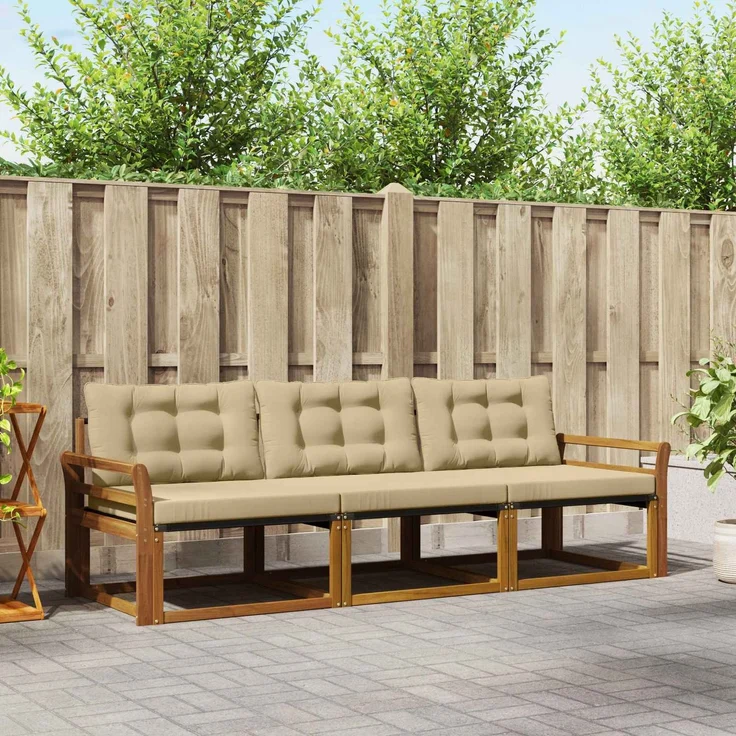 vidaXL Outdoor-Sofagarnitur 3 stk. 3-Sitzer Natur und Beige 3369148 – Bild 1
