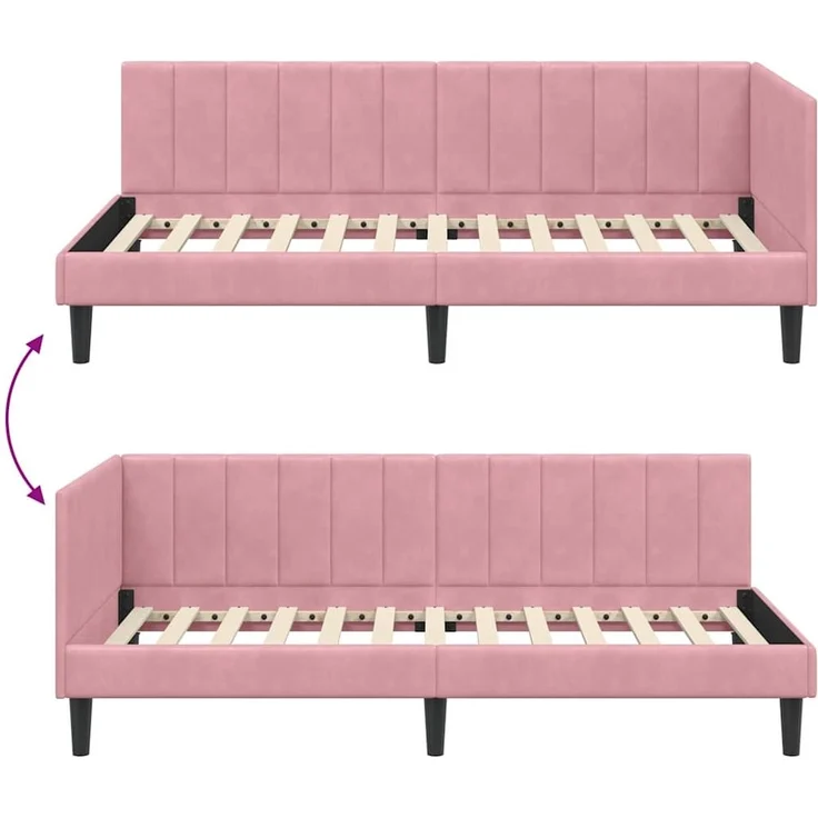 vidaXL Eckbettgestell mit Kopfteil Rosa 100 cm x 200 cm Samt 42016361 – Bild 8