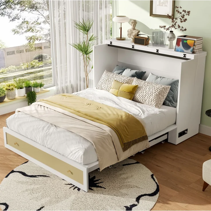 CHICFURN Bett aus MDF Weiß 140x200 cm mit Stauraum und USB-Anschluss – Bild 1