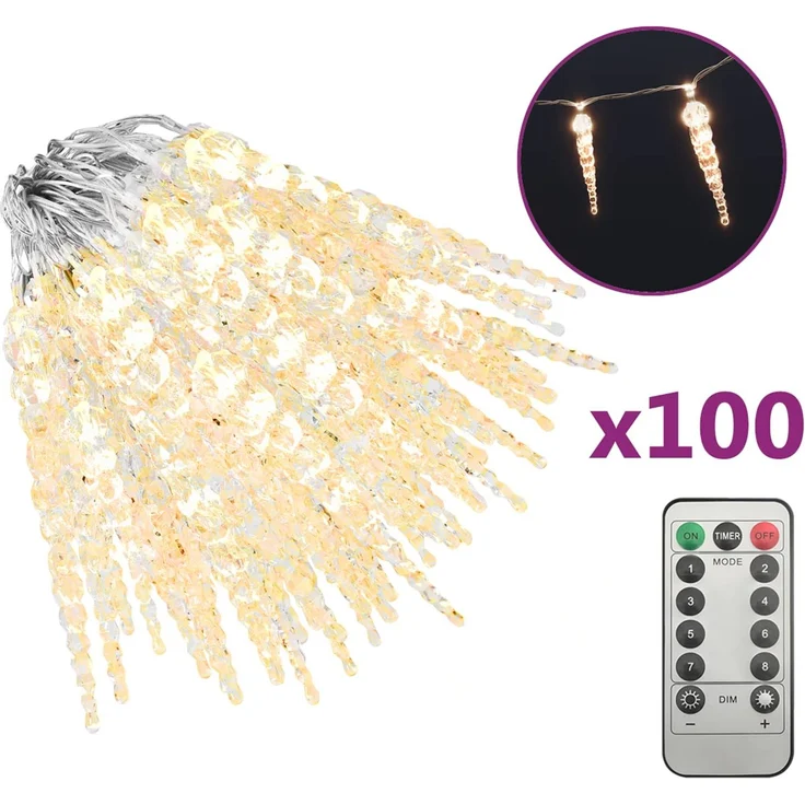 vidaXL Weihnachts-Eiszapfen-Licht 100 LEDs Warmweiß 10 m Acryl PVC 356227 – Bild 2