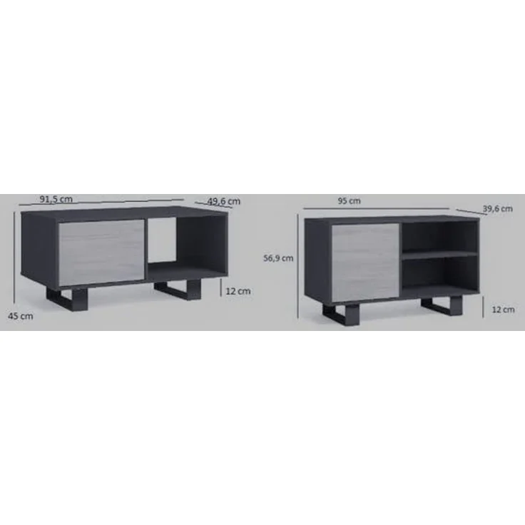 Skraut Home Möbelset Wind| Wohnzimmer/Esszimmer-Set | bestehend aus 1 TV100 und 1 Couchtisch | Weiß/Eiche | Füße weiß – Bild 4