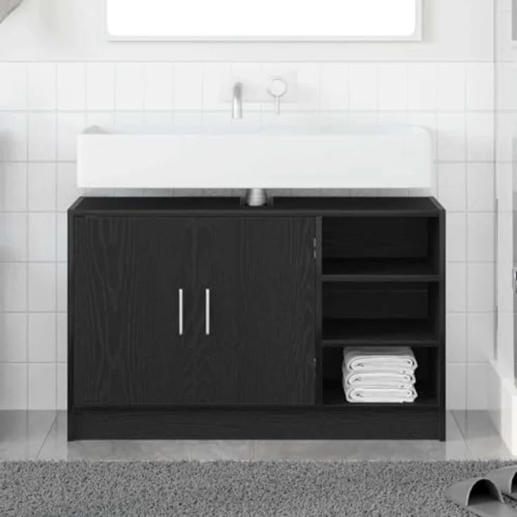 vidaXL Badezimmerschrank mit Tür Schwarz Eichen-Optik 90 x 29 x 55 cm 869211 – Bild 3