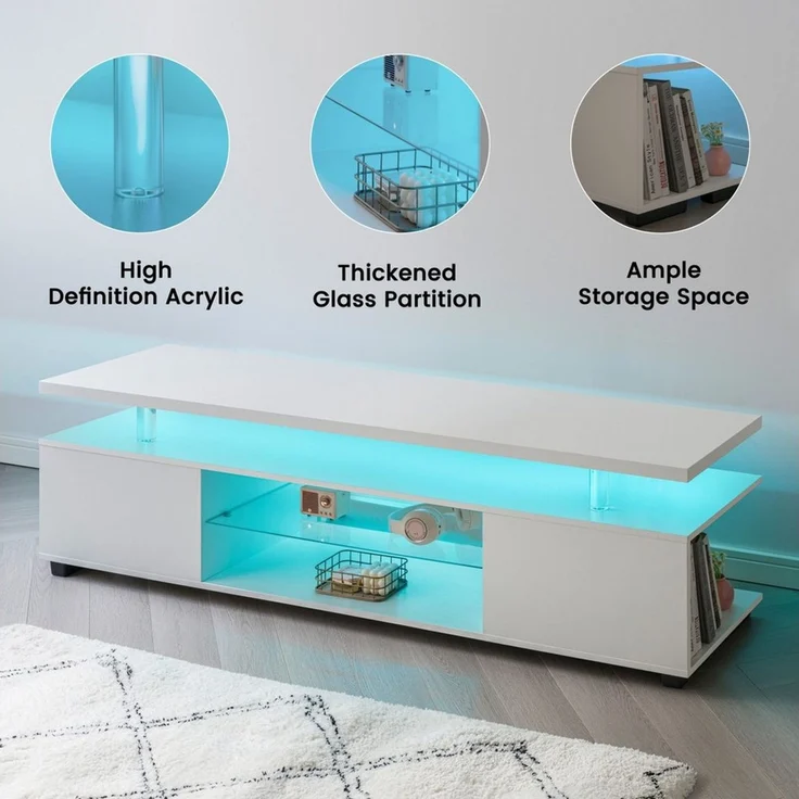 BlingBin TV-Schrank TV-Ständer für 60-Zoll-LED-Fernseher, Lowboard (Fernsehschrank, 1-St, 130 x 48 x 40 cm) Konsolentisch mit großem Seitenschrank für das Wohnzimmer – Bild 3