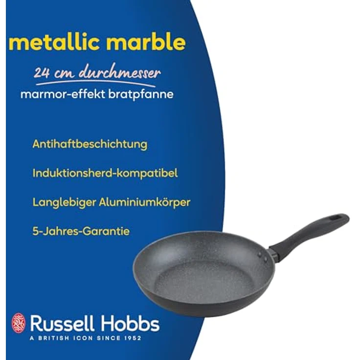 Russell Hobbs RH02799EU7 Metallic Marmor 24 cm Bratpfanne - Antihaftbeschichtete Eier-/Omelettpfanne, Induktionsherd-kompatibel, Pfannkuchen-/Crêpe-Pfanne, Kochgeschirr aus geschmiedetem Aluminium – Bild 2