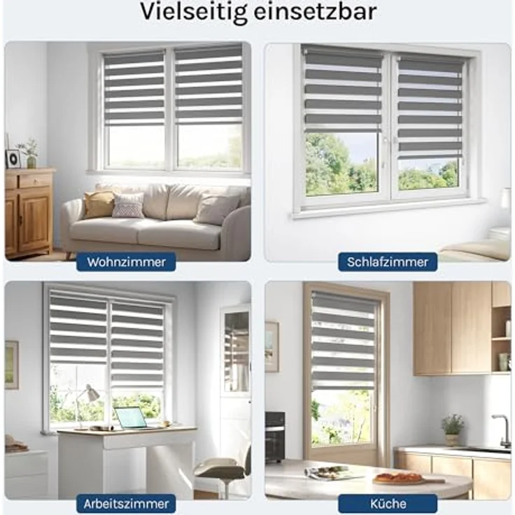 WOLTU Doppelrollo Klemmfix ohne Bohren Dunkelgrau 150x45 cm (LxB), Duo Rollo Zebrarollo Fensterrollo Klemmrollo Seitenzugrollo Easyfix lichtdurchlässig & verdunkelnd Rollos für Fenster und Tür – Bild 9