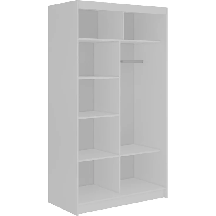Schiebetürenschrank GRECJA 120 cm breite mit Spiegelfront und Dekor-Applikationen in Weiß, inkl. Kleiderstange & Einlegeböden - Weiß – Bild 4