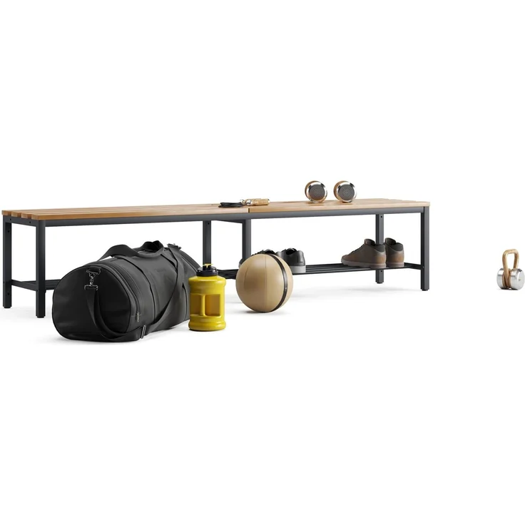 furni24 Bank Umkleidebank, Sitzbank für Umkleideräume mit Schuhrost BxHxT: 200 x 42 x 40 cm, Umkleidesitzbank, Umkleidebank, Garderobenbank, Sportbank, Bank mit Echtholz für Fitnessstudio – Bild 4