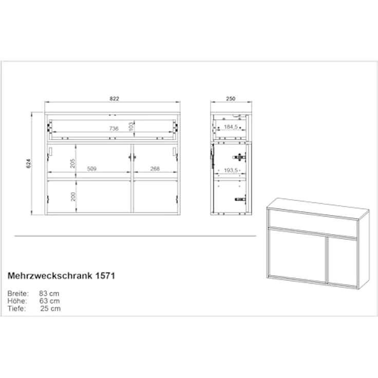 XXXL Schuhschrank Ameca, Graphit, Holzwerkstoff, 2 Fächer, 1 Schublade, 83x63x25 cm, Made in Germany, hängend und stehend, Garderobe – Bild 3