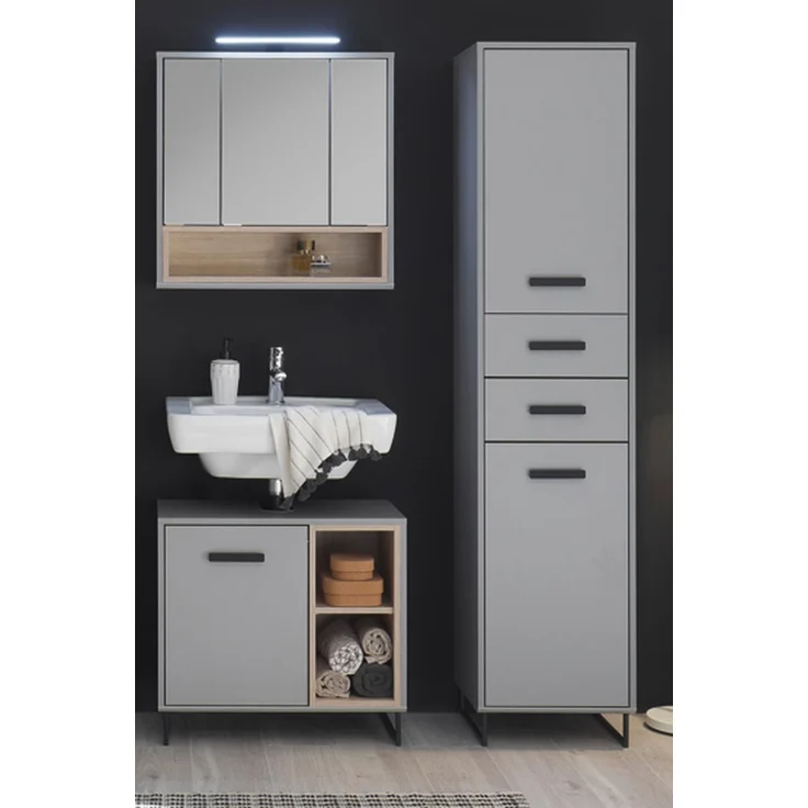 Badezimmer-Set >Tunis< (3-tlg. ) in Grau matt / Abs. Sonoma Eiche Dekor – Bild 1