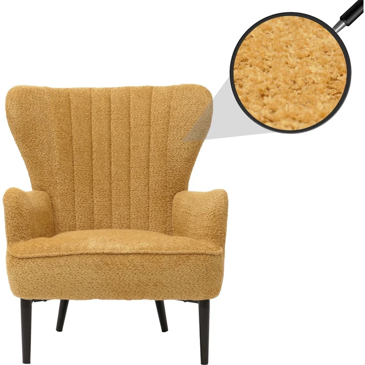 Lounge-Sessel HWC-K37, Cocktail-/Ohrensessel Polsterstuhl Retro Vintage Stoff Chenille (500g/m²) ~ gelb – Bild 1