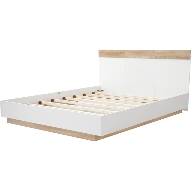 Holzbett Schwebebett mit Kopfteil & Lattenrost, 180x200 cm, 205x184x90,5 cm, Weiß/Eiche, ohne Matratze – Bild 10