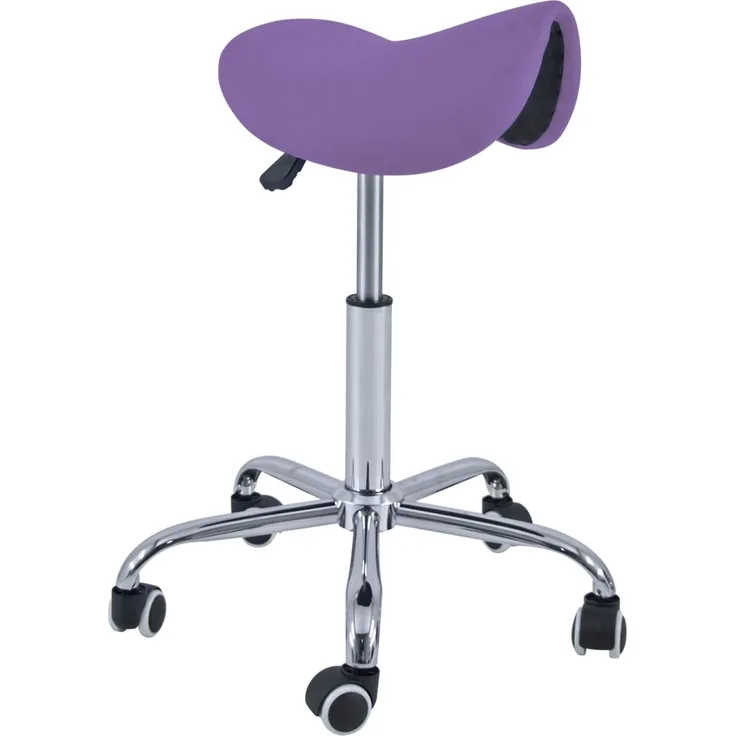 QUIRUMED Pony-Hocker mit 5 Rädern, Chromgestell, Violette Farbe, Kunstlederpolsterung, höhenverstellbar, leicht, ergonomisches Design, drehbar, bis zu 150 kg