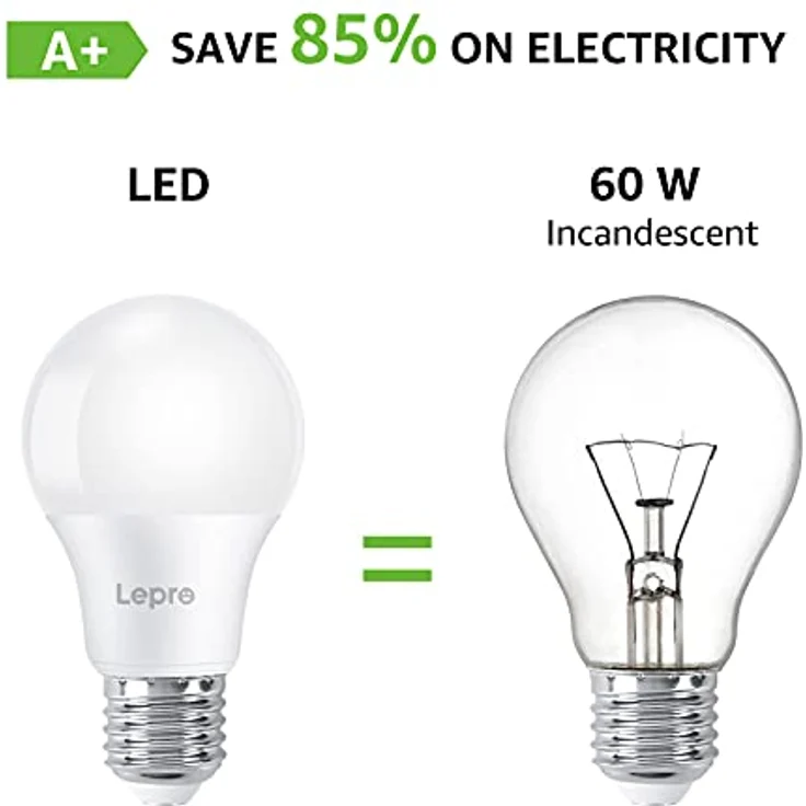 Lepro E27 LED Kaltweiss Glühbirne, 8.5 Watt 806 Lumen LED Lampe E27, ersetzt 60W Birne, A60 Leuchtmittel, 6500 Kelvin Kaltweiß LED Glühlampen, 160° Abstrahlwinkel Energiesparlampe, 6 Stück – Bild 5